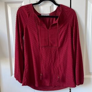 pleated tassel detail knit top in Bergundy.